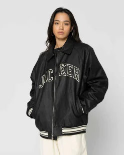 Jacker College-Faux Leather Jacket-Black
